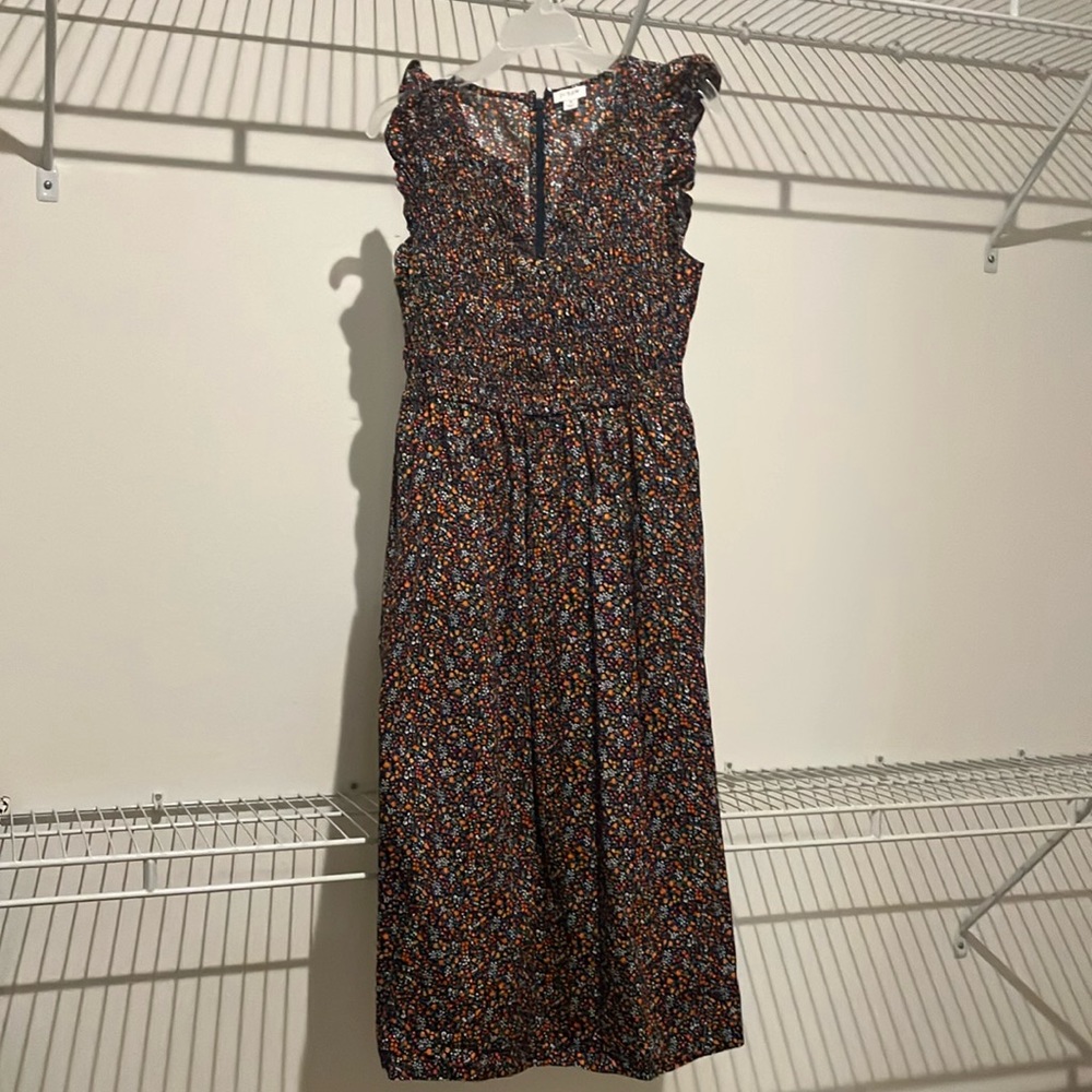 J Crew calf-length dress. Floral with back zipper and pockets. Worn once.